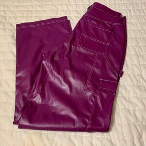 NWOT Princess Polly Purple Faux Leather Wide Leg PANTS Carpenter Style Size 8